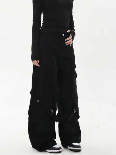 Washed Buckled Strap Cargo Pants Korean Street Fashion Pants By Blacklists Shop Online at OH Vault