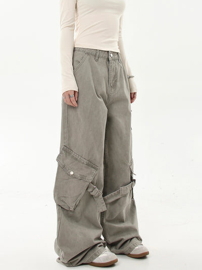 Washed Buckled Strap Cargo Pants Korean Street Fashion Pants By Blacklists Shop Online at OH Vault