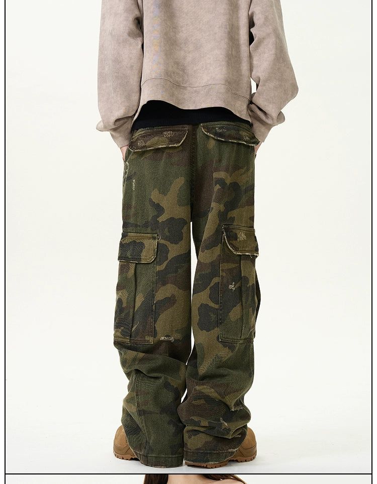 Washed Camo Ripped Jeans Korean Street Fashion Jeans By 77Flight Shop Online at OH Vault