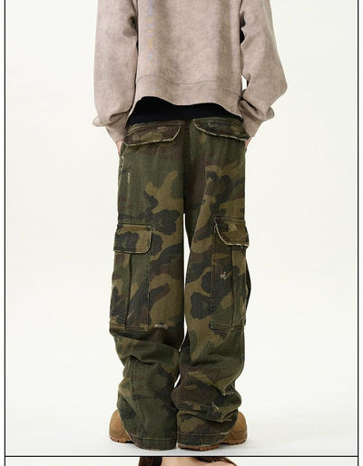 Washed Camo Ripped Jeans Korean Street Fashion Jeans By 77Flight Shop Online at OH Vault