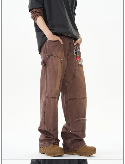 Washed Carpenter Wide Leg Jeans Korean Street Fashion Jeans By 77Flight Shop Online at OH Vault