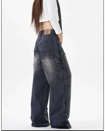 Washed Carpenter Wide Leg Jeans Korean Street Fashion Jeans By 77Flight Shop Online at OH Vault