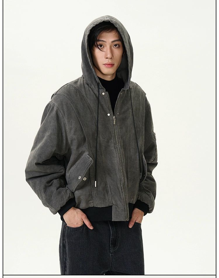 Washed Drawcord Hooded Jacket Korean Street Fashion Jacket By 77Flight Shop Online at OH Vault