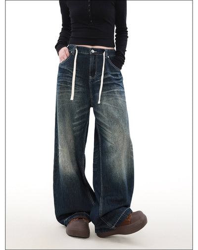 Washed Drawstring Waist Jeans Korean Street Fashion Jeans By Mr Nearly Shop Online at OH Vault