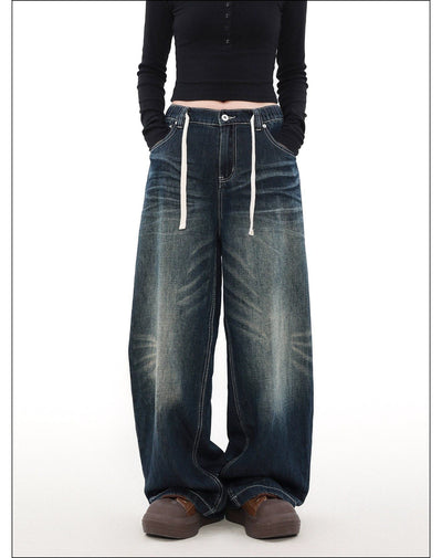 Washed Drawstring Waist Jeans Korean Street Fashion Jeans By Mr Nearly Shop Online at OH Vault