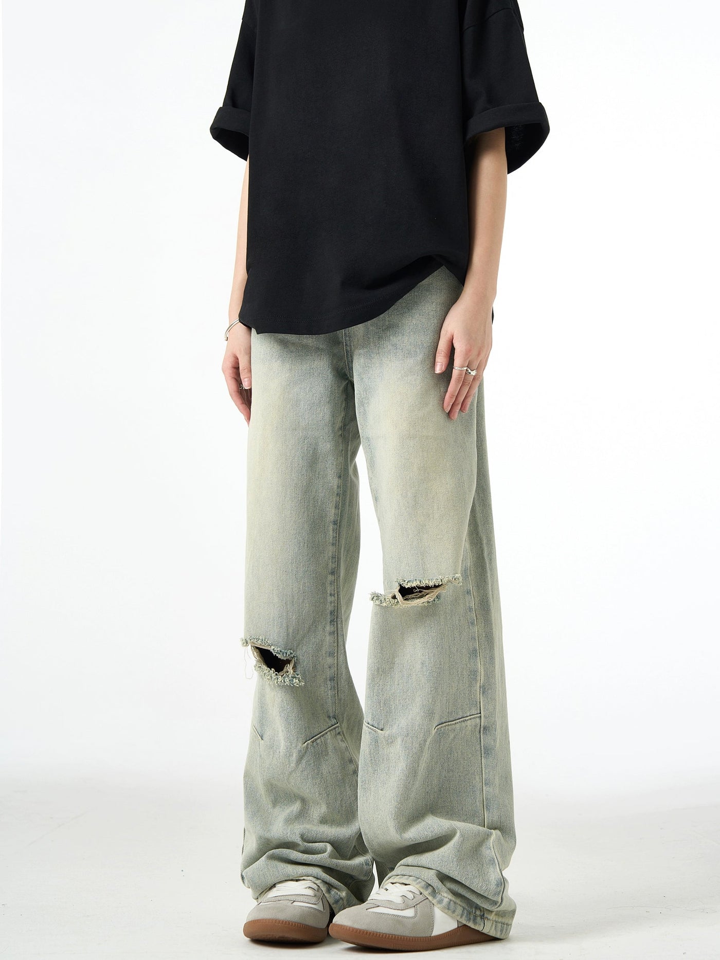 Washed Ripped Straight Jeans Korean Street Fashion Jeans By Ash Dark Shop Online at OH Vault