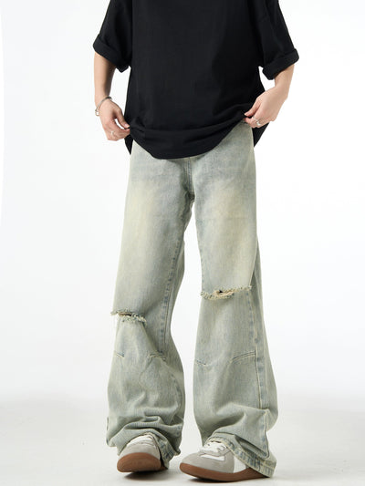 Washed Ripped Straight Jeans Korean Street Fashion Jeans By Ash Dark Shop Online at OH Vault