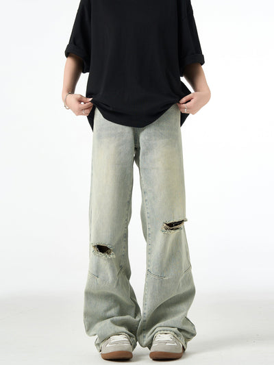 Washed Ripped Straight Jeans Korean Street Fashion Jeans By Ash Dark Shop Online at OH Vault