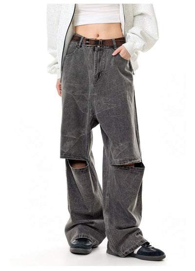 Washed Knee-Hole Jeans Korean Street Fashion Jeans By Made Extreme Shop Online at OH Vault