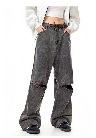 Washed Knee-Hole Jeans Korean Street Fashion Jeans By Made Extreme Shop Online at OH Vault