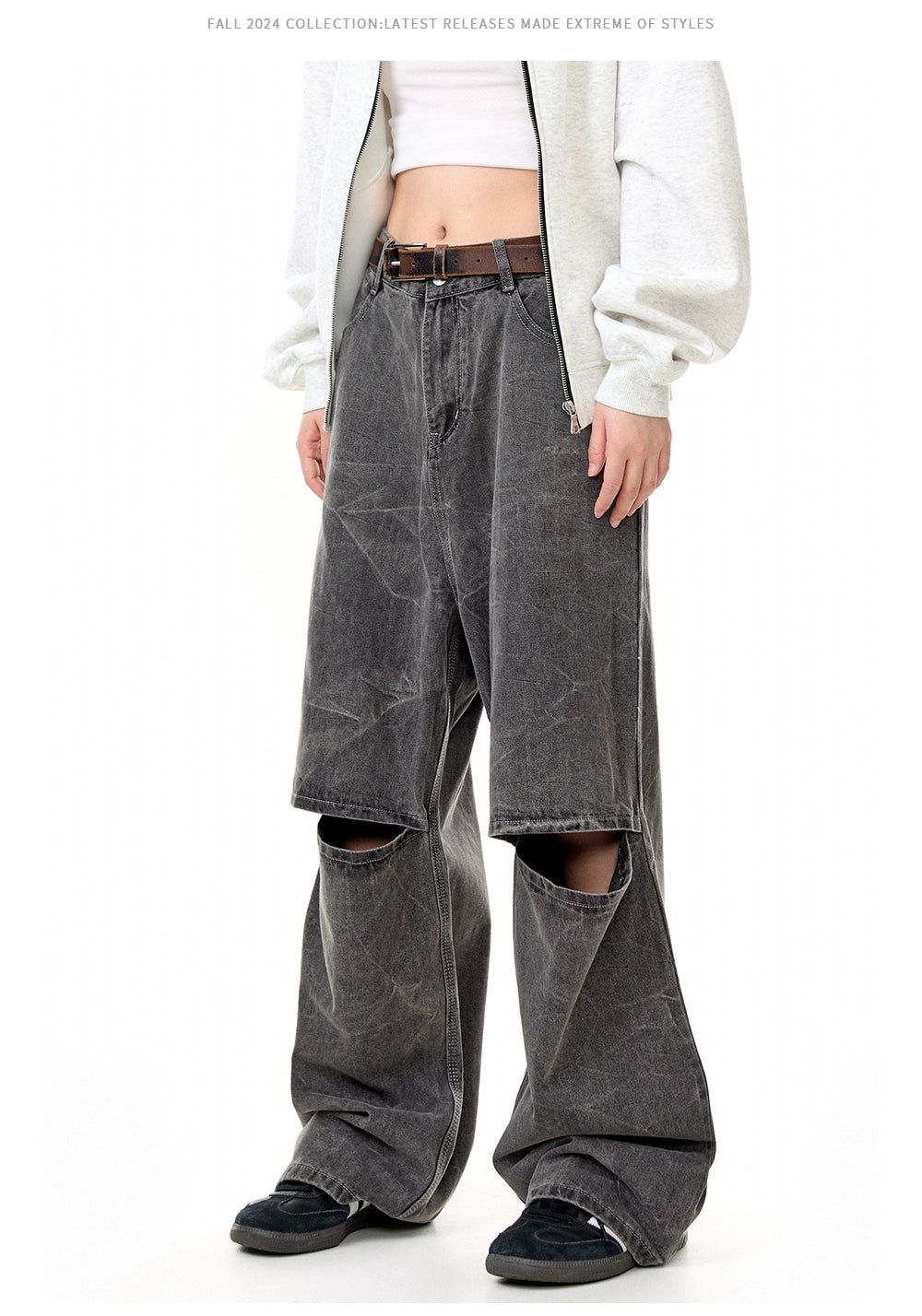 Washed Knee-Hole Jeans Korean Street Fashion Jeans By Made Extreme Shop Online at OH Vault