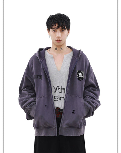 Washed Logo Zip-Up Hoodie Korean Street Fashion Hoodie By Mr Nearly Shop Online at OH Vault