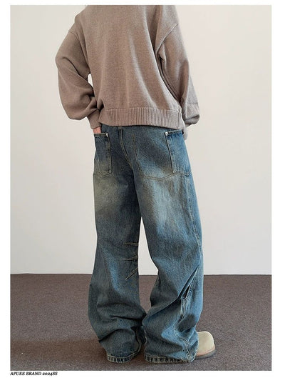 Washed Multi-Seams Straight Jeans Korean Street Fashion Jeans By A PUEE Shop Online at OH Vault