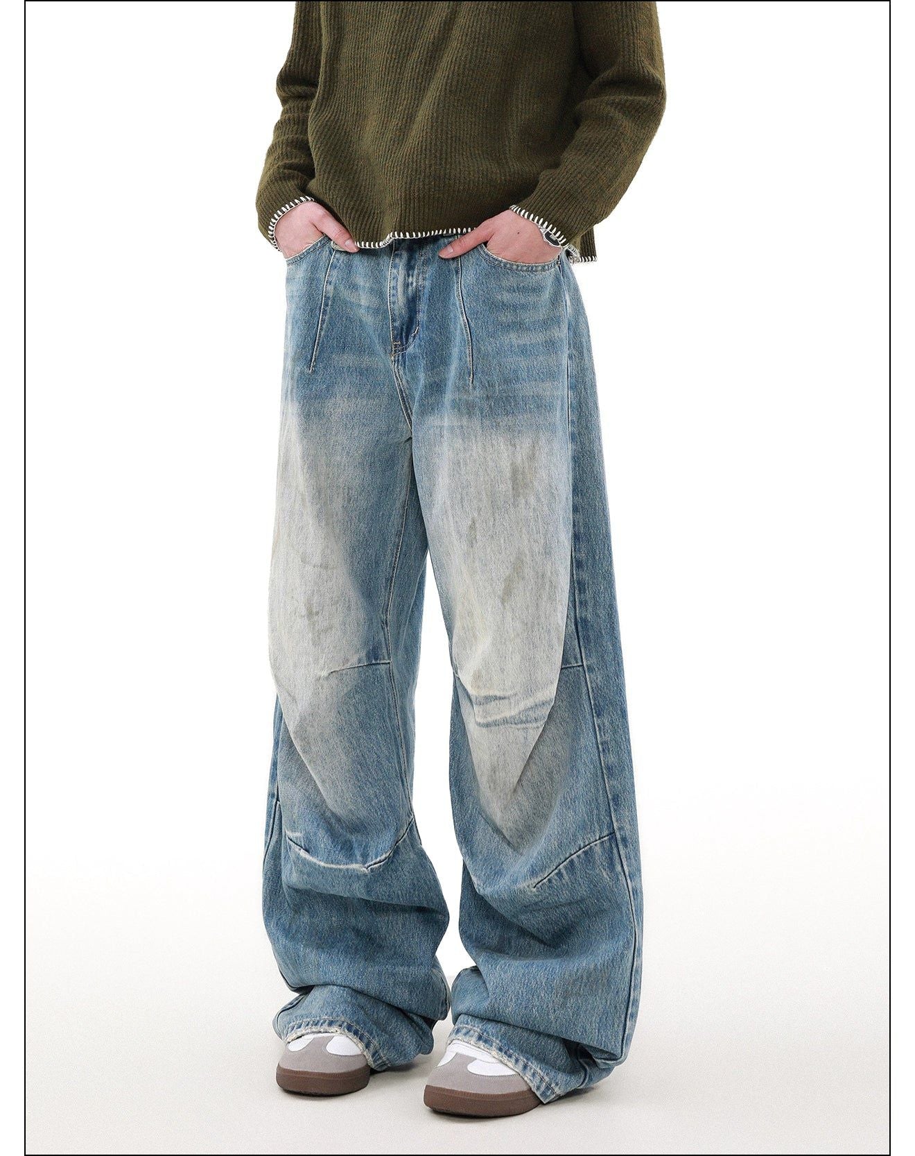 Washed Pleated Straight Leg Jeans Korean Street Fashion Jeans By Mr Nearly Shop Online at OH Vault