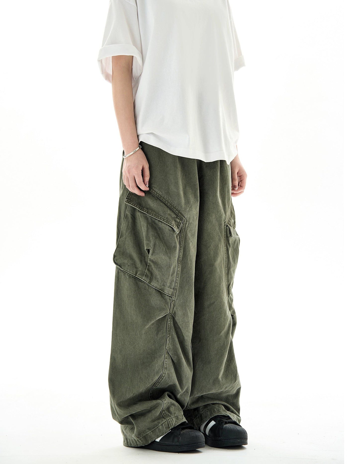 Washed Pleats Baggy Fit Cargo Pants Korean Street Fashion Pants By Ash Dark Shop Online at OH Vault