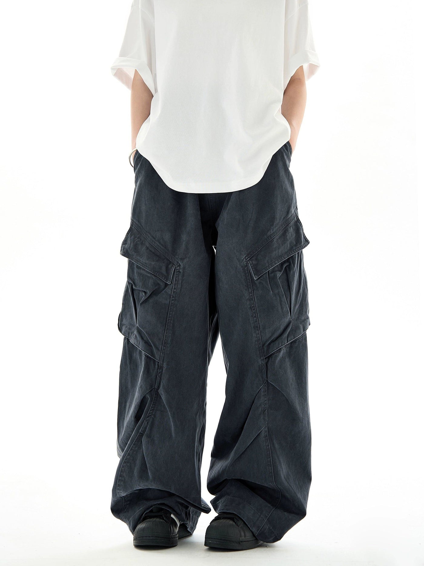 Washed Pleats Baggy Fit Cargo Pants Korean Street Fashion Pants By Ash Dark Shop Online at OH Vault