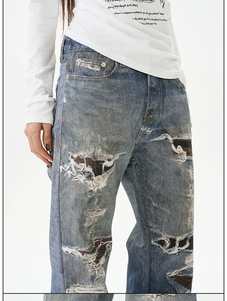 Washed Ripped Hole Jeans Korean Street Fashion Jeans By 77Flight Shop Online at OH Vault