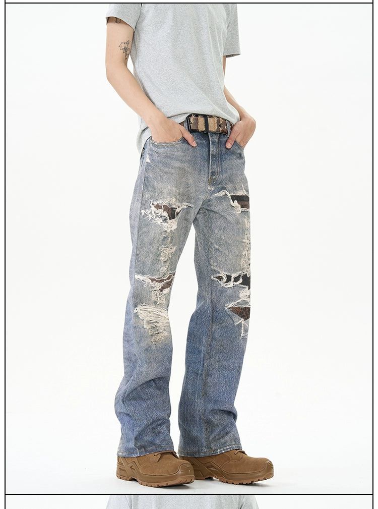 Washed Ripped Hole Jeans Korean Street Fashion Jeans By 77Flight Shop Online at OH Vault