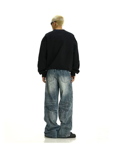 Washed Seam Detail Wide Jeans Korean Street Fashion Jeans By MEBXX Shop Online at OH Vault