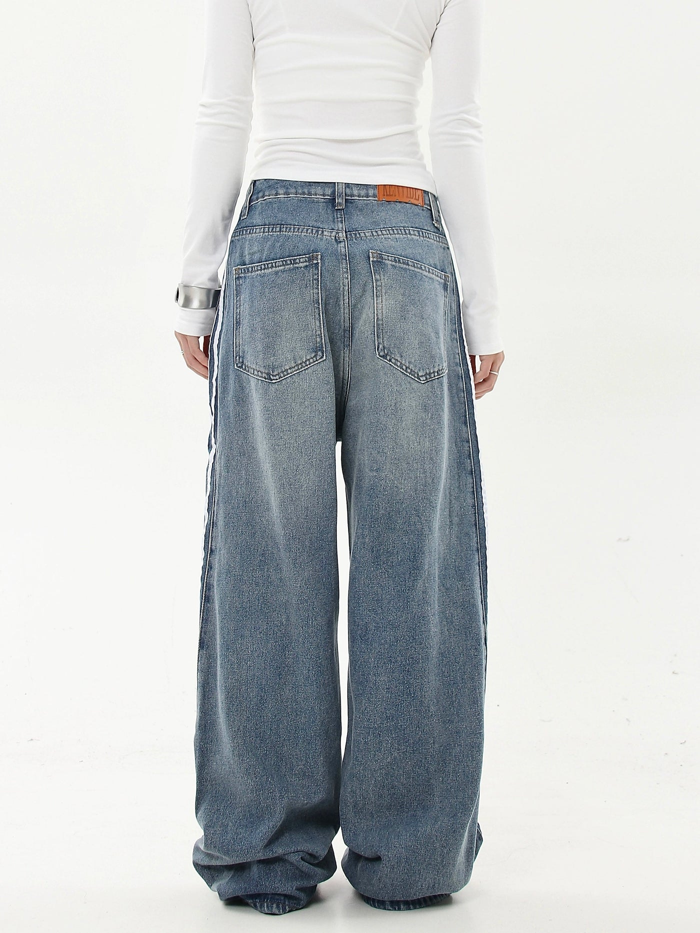 Washed Three-Bar Striped Jeans Korean Street Fashion Jeans By Blacklists Shop Online at OH Vault