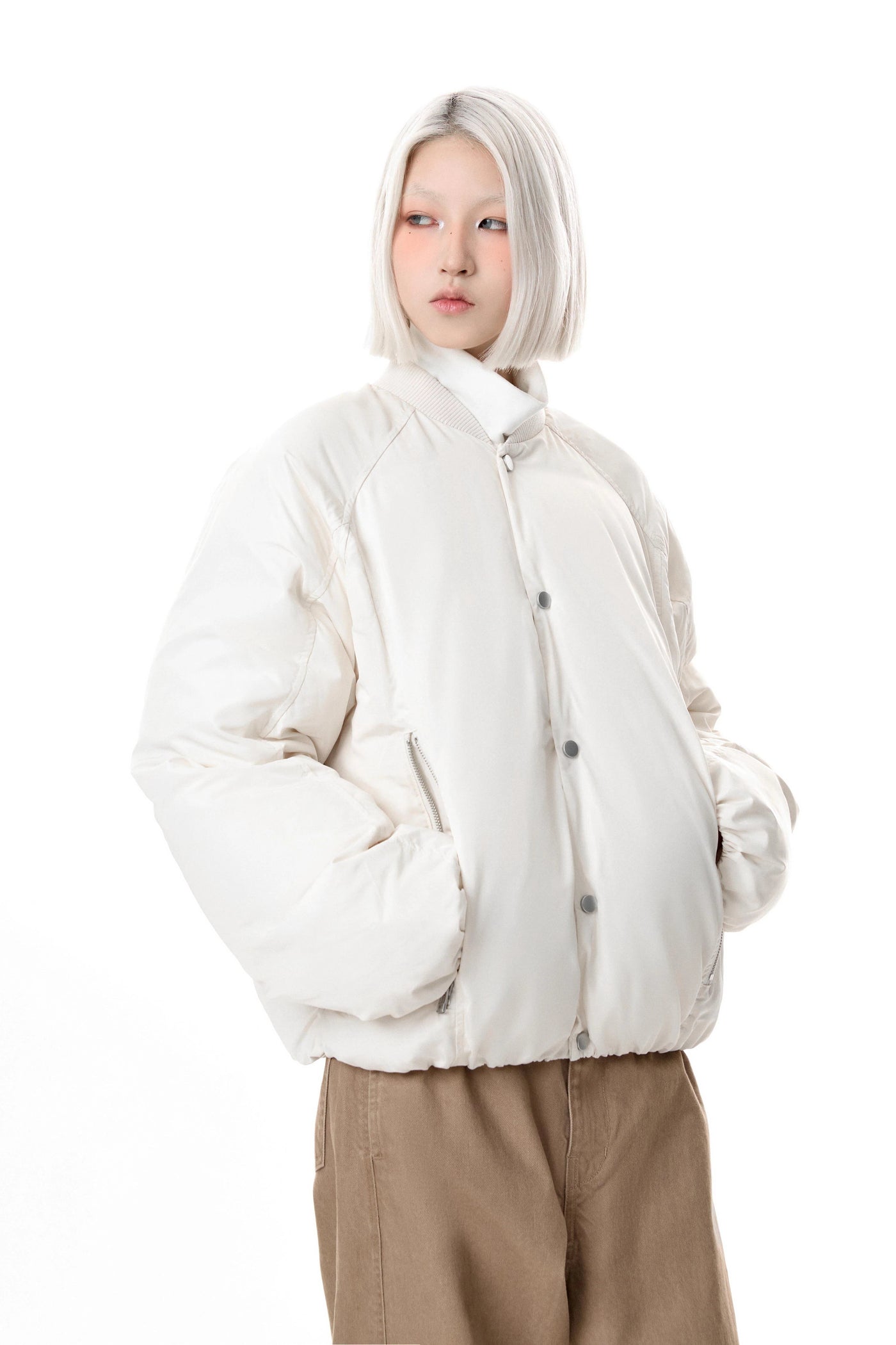 Zipped Pocket Ribbed Hem Puffer Jacket Korean Street Fashion Jacket By Made Extreme Shop Online at OH Vault