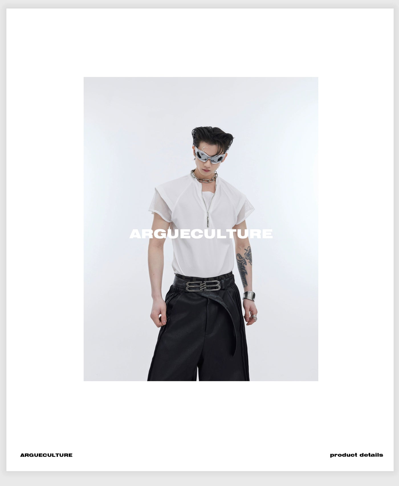 Mesh Sleeve Half-Zipped Shirt Korean Street Fashion Shirt By Argue Culture Shop Online at OH Vault