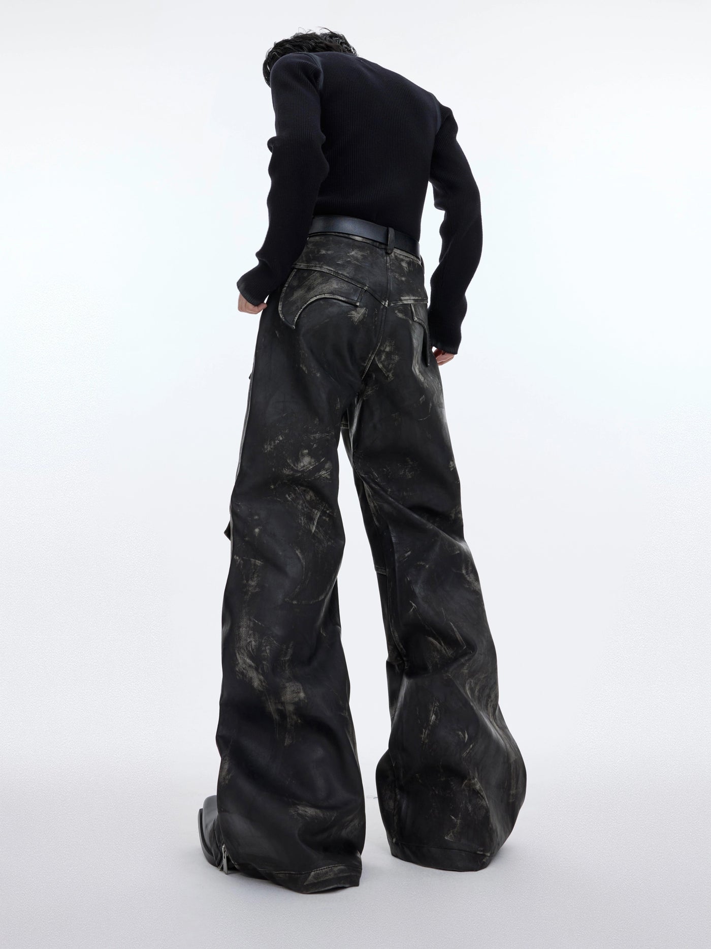 Smudges Detail Wide Leather Pants Korean Street Fashion Pants By Argue Culture Shop Online at OH Vault