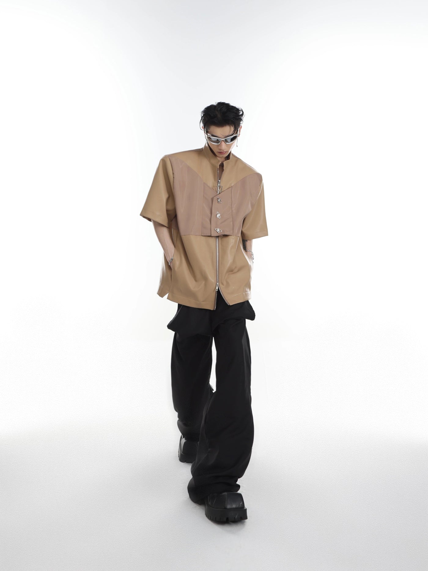 Mid Layer Metal Accent Zipped Shirt Korean Street Fashion Shirt By Argue Culture Shop Online at OH Vault
