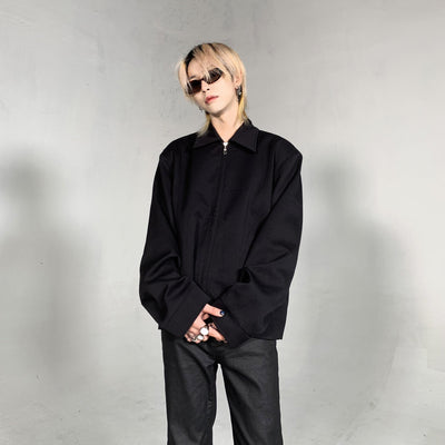 Ash Dark Solid Color Wide Shoulder Zip-Up Jacket Korean Street Fashion Jacket By Ash Dark Shop Online at OH Vault
