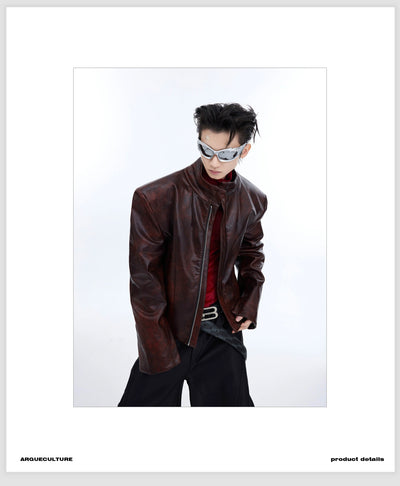 Stand Collar Faux Leather Jacket Korean Street Fashion Jacket By Argue Culture Shop Online at OH Vault