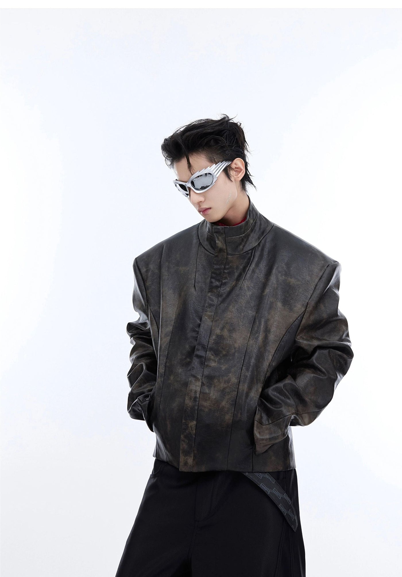 Stand Collar Faux Leather Jacket Korean Street Fashion Jacket By Argue Culture Shop Online at OH Vault
