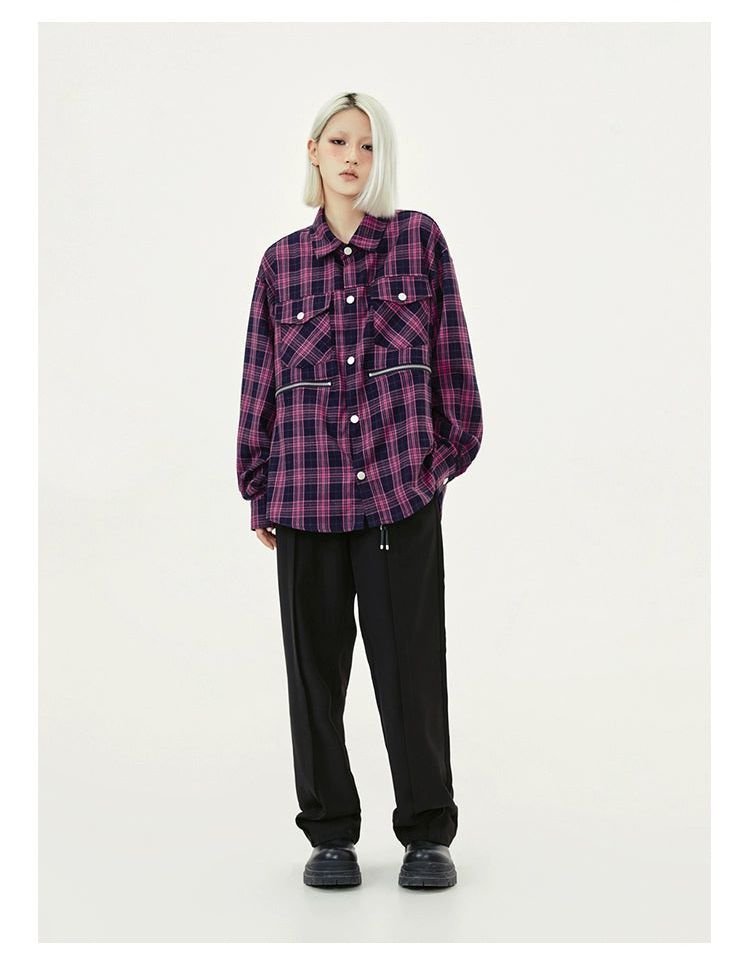 Casual Check Collared Shirt Korean Street Fashion Shirt By Made Extreme Shop Online at OH Vault