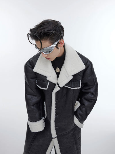 Sherpa PU Leather Long Coat Korean Street Fashion Long Coat By Argue Culture Shop Online at OH Vault