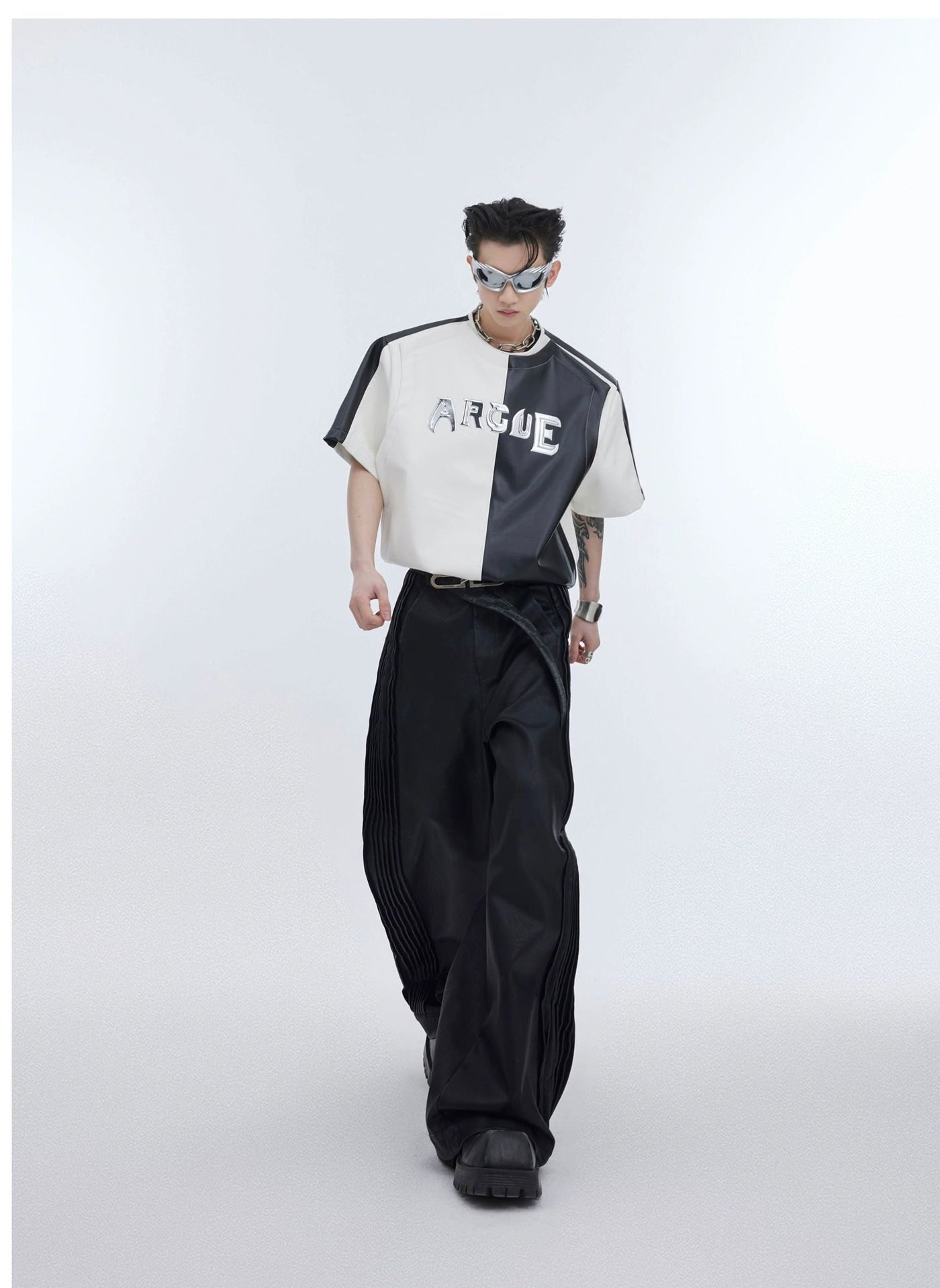 Spliced Faux Leather T-Shirt Korean Street Fashion T-Shirt By Argue Culture Shop Online at OH Vault
