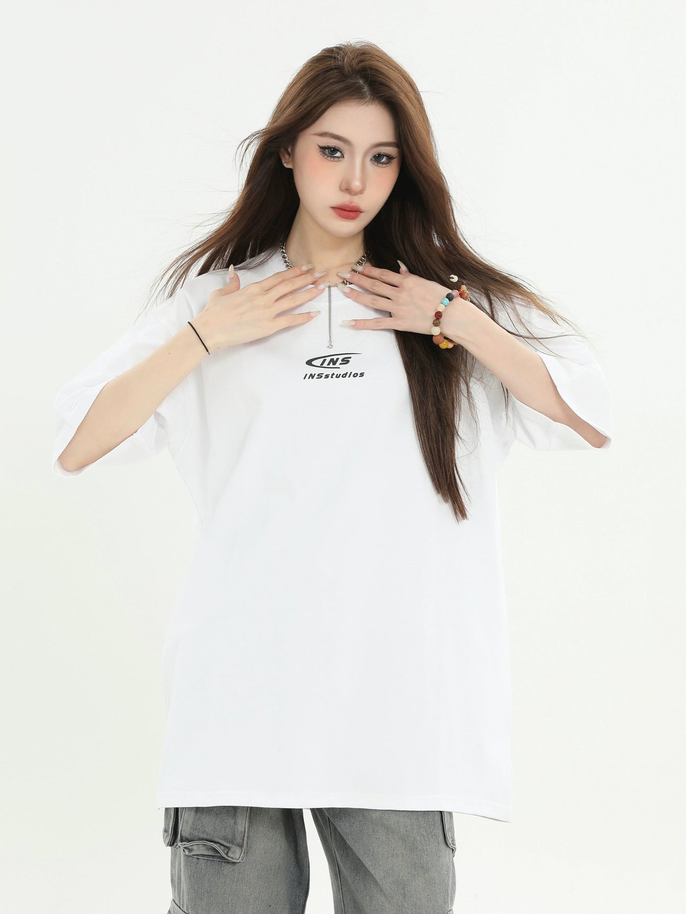 Basic Contrast Logo T-Shirt Korean Street Fashion T-Shirt By INS Korea Shop Online at OH Vault