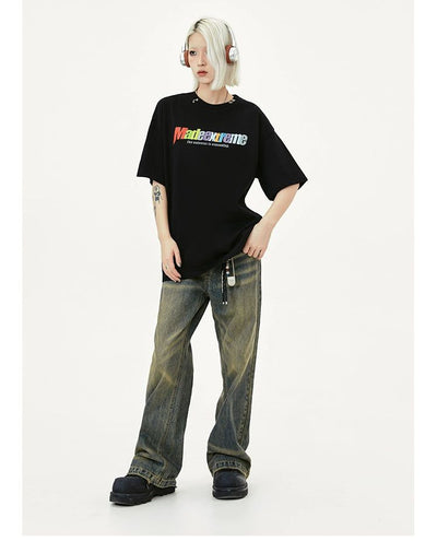 Colorful Letters T-Shirt Korean Street Fashion T-Shirt By Made Extreme Shop Online at OH Vault