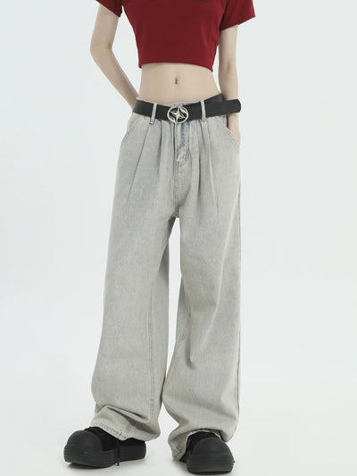 Washed Pleats Straight Jeans Korean Street Fashion Jeans By INS Korea Shop Online at OH Vault