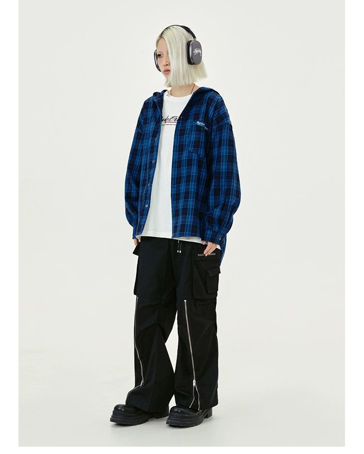 Checkered Loose Hooded Shirt Korean Street Fashion Shirt By Made Extreme Shop Online at OH Vault