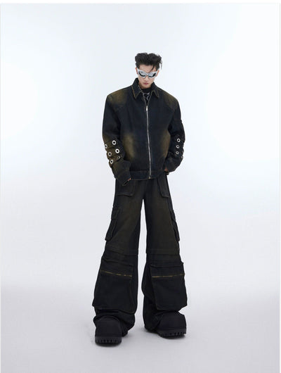 Multi-Detail Faded Denim Jacket & Jeans Set Korean Street Fashion Clothing Set By Argue Culture Shop Online at OH Vault