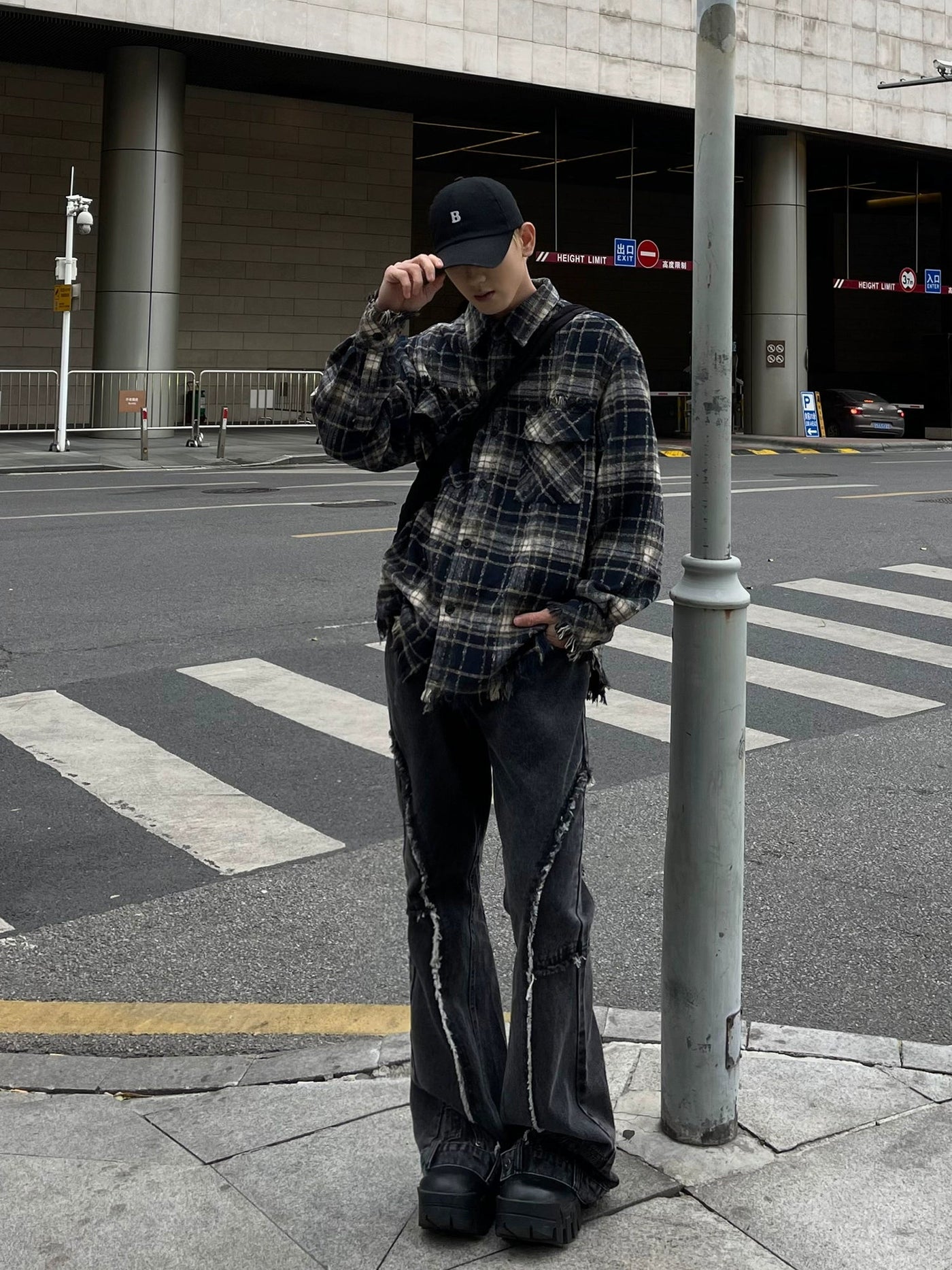 Plaid Raw Hem Shirt Korean Street Fashion Shirt By MaxDstr Shop Online at OH Vault