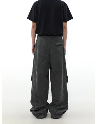 Oversized Slant Pocket Wide Jeans Korean Street Fashion Jeans By Mr Nearly Shop Online at OH Vault