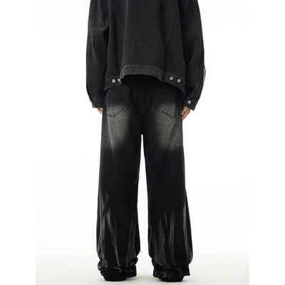Flame Textured Straight Jeans Korean Street Fashion Jeans By MaxDstr Shop Online at OH Vault