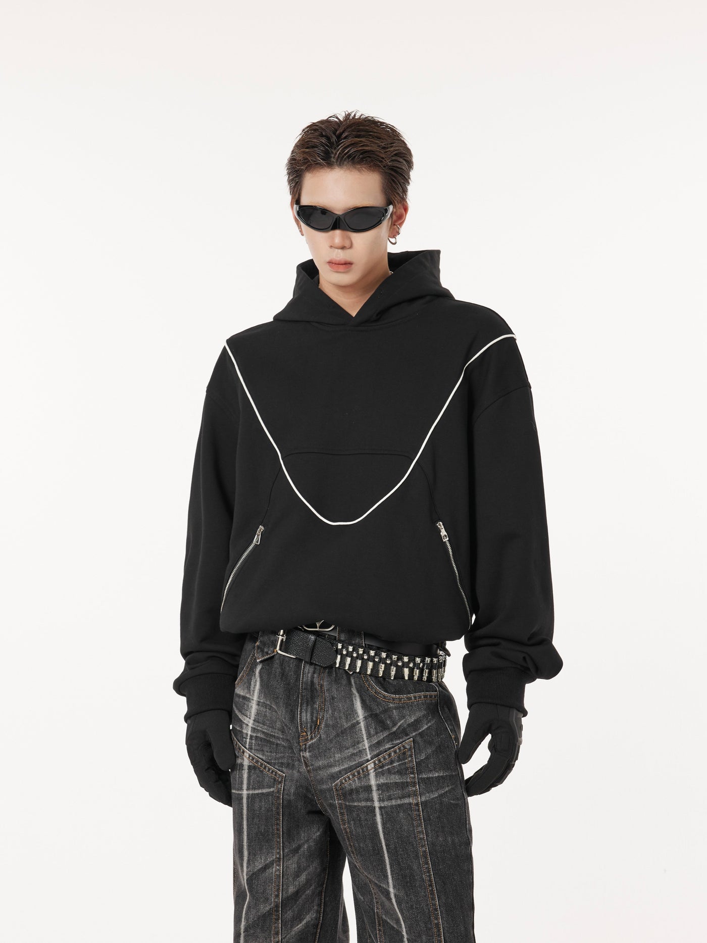 Casual Reflective Piping Hoodie Korean Street Fashion Hoodie By Dark Fog Shop Online at OH Vault