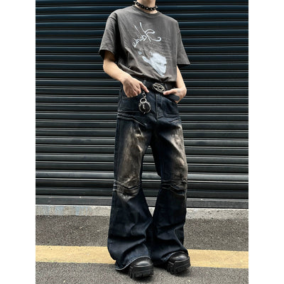Stained Wash Pleated Flared Jeans Korean Street Fashion Jeans By MaxDstr Shop Online at OH Vault