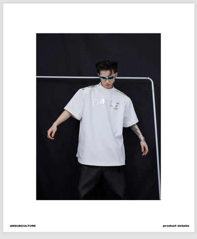 Metallic Accent Shoulder Pad T-Shirt Korean Street Fashion T-Shirt By Argue Culture Shop Online at OH Vault
