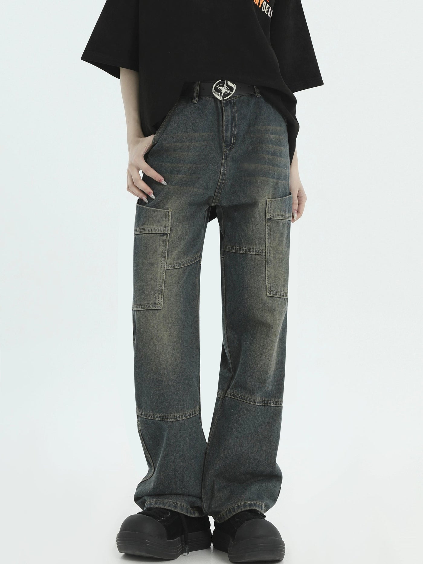 Washed and Whiskers Bootcut Jeans Korean Street Fashion Jeans By INS Korea Shop Online at OH Vault