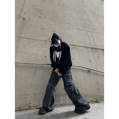 MaxDstr Spider Embroidery Full Zipped Hoodie Korean Street Fashion Hoodie By MaxDstr Shop Online at OH Vault