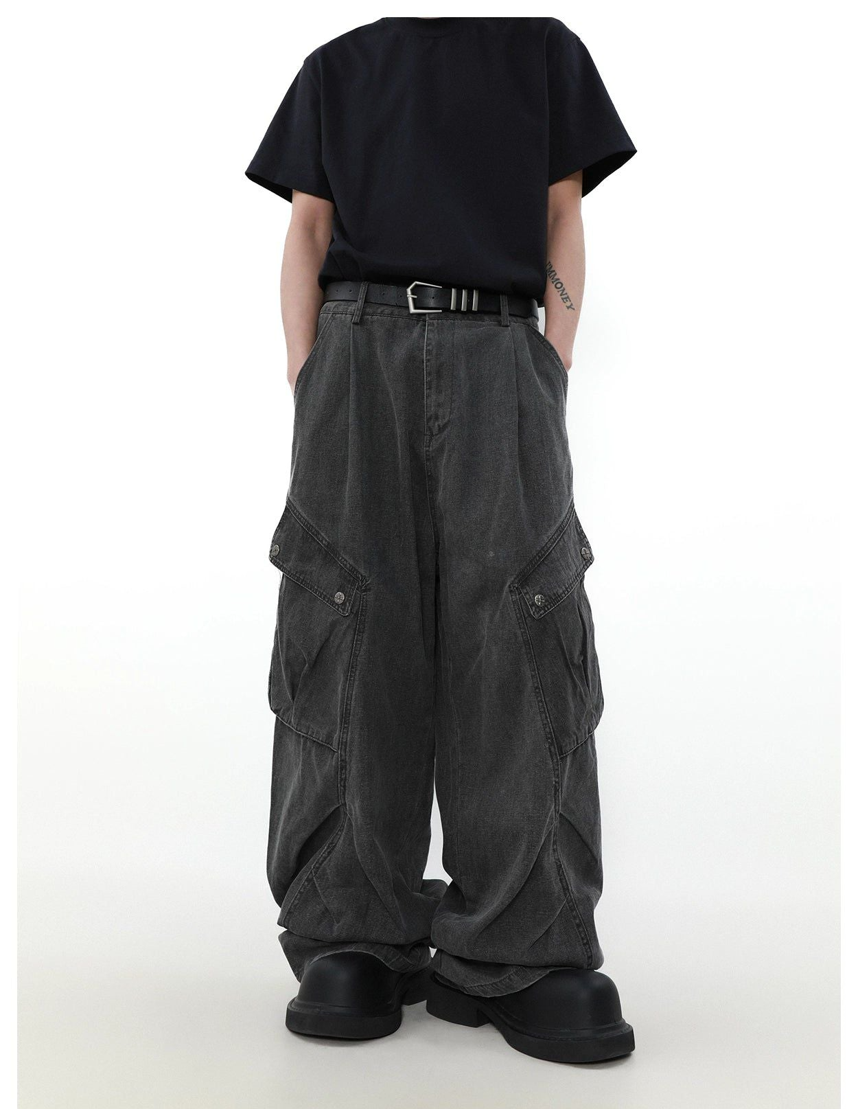 Oversized Slant Pocket Wide Jeans Korean Street Fashion Jeans By Mr Nearly Shop Online at OH Vault