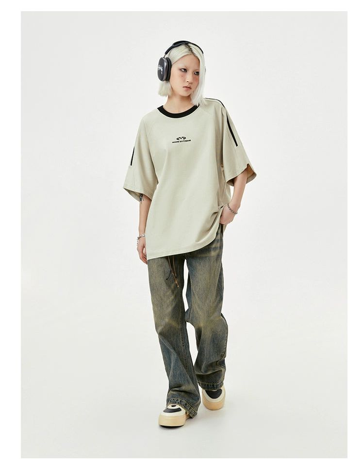 Side Bar Contrast T-Shirt Korean Street Fashion T-Shirt By Made Extreme Shop Online at OH Vault