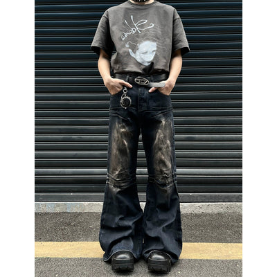 Stained Wash Pleated Flared Jeans Korean Street Fashion Jeans By MaxDstr Shop Online at OH Vault